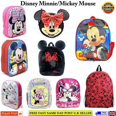 Kinder Jungen Mädchen Disney Mickey Minnie Maus Charakter Junior Schultasche Rucksack