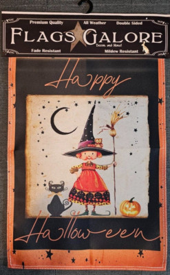 Fun New Halloween Garden Flag ''Happy Halloween Witch'' 12'' x 18'' Fade Resistant