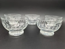 Anchor Hocking Etched Bowl Laurel Set of 5 Footed Dessert Custard Ice Cream