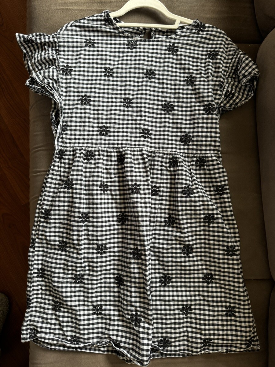 Zara Black White Gingham Check Tunic Smock Dress Embroidered - Main Image