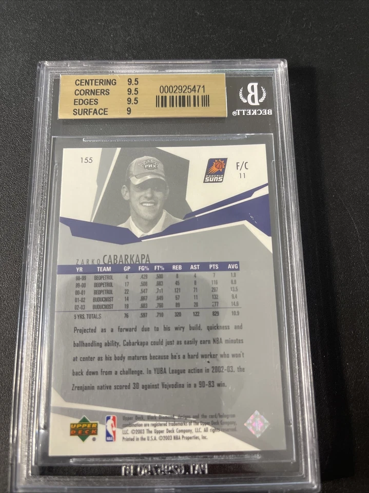 2003-04 UPPER DECK BLACK DIAMOND ZARKO CABARKAPA RC #155 SUNS Low POP 1 BGS 9.5 - Image 2 of 2
