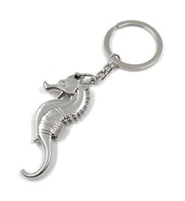 Seahorse Swimming Badge Keyring Keychain Silver Metal