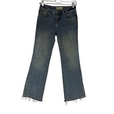 FREE PEOPLE - WOMEN'S 25R - BLUE DENIM COTTON BLEND FRAYED HEM JEANS