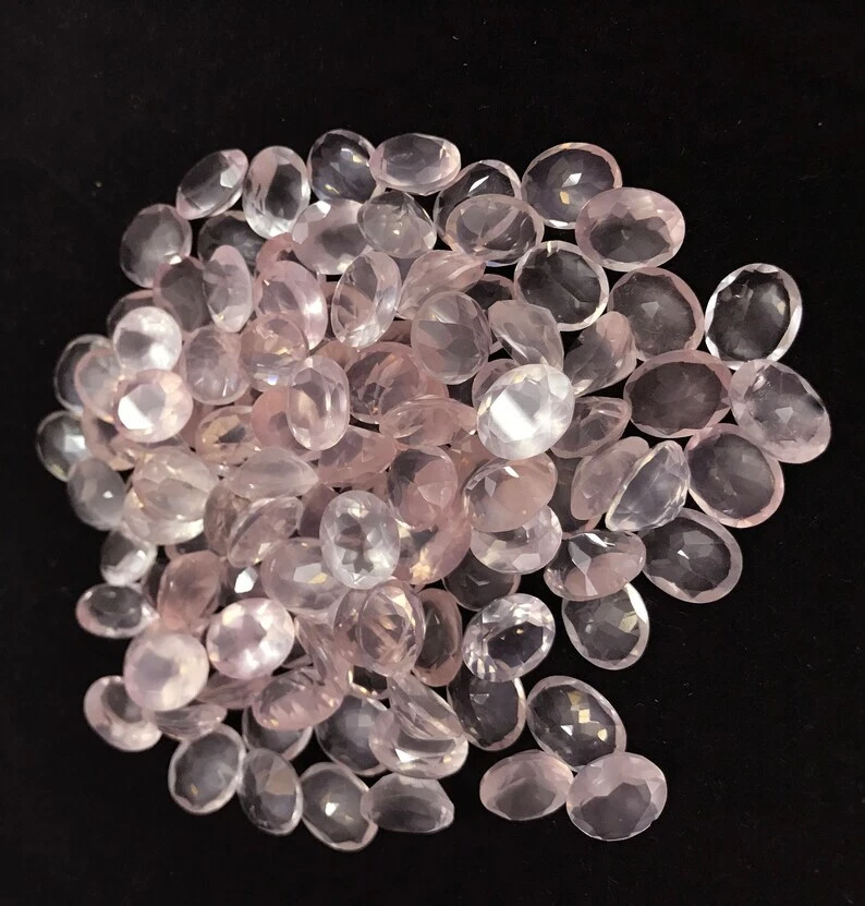 Piedra preciosa suelta tamaño calibrado corte facetado ovalado 8x6 mm cuarzo rosa natural 100 piezas Foto 4 de 4