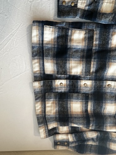 Wrangler Snap Quilted Flannel Tannin Blue Plaid Shirt/Jacket M Chest Pocket NWT - Picture 6 of 14
