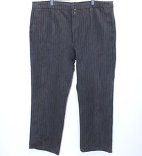 French 1950s Grey Striped Work Chore Woven Cotton Pants W44 Made in France