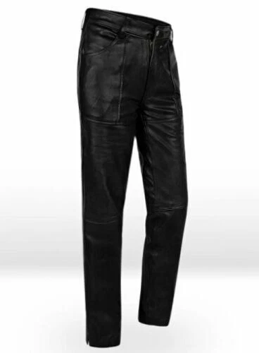 Jim Morrison Cowhide Plain Black Leather Jeans Pants Fashion Trouser