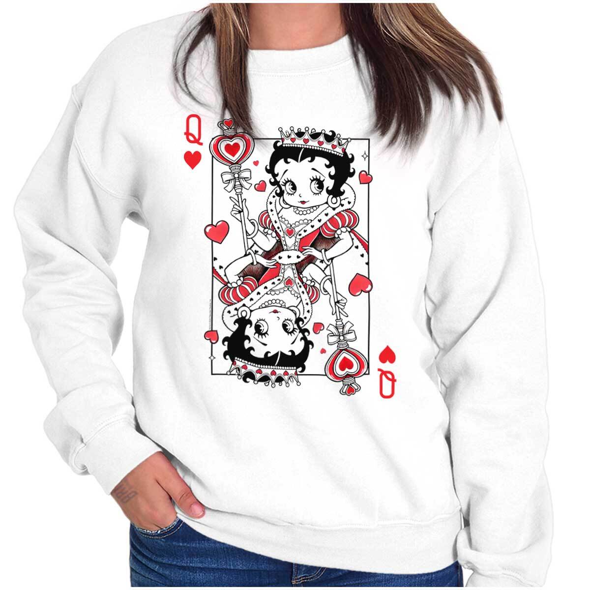Cute Betty Boop Queen of Hearts Playing Card Womens Crewneck