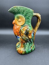 Vintage Drip Glaze Ceramic Owl Vase Pitcher Majolica