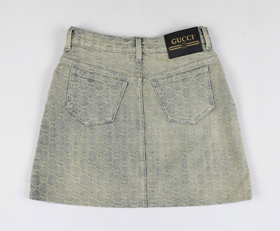 Gucci GG Jacquard Monogram Light Blue Denim Sandy Washed Mini Skirt Size IT36