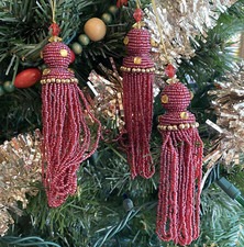 Arándano Rojo Oro Borla Árbol de Navidad Adornos Decoración Set de 3