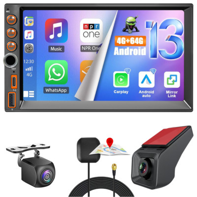 Kamera+64GB 7'' 2Din Android 13 Carplay GPS Stereo AutoRadio Wifi+HD DVR Dash CAM