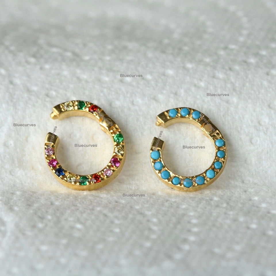 14k Gold Rainbow Sapphire Round Enhancer Push Lock, Pendant Charm Holder Lock - Image 2 of 4