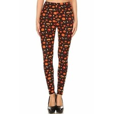 Reg One Size Halloween leggings  Black Cat Print Women's Orange Leggings