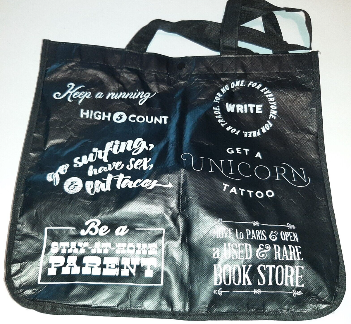 lululemon shopping bag quotes Lululemon Reusable Shopping Tote Bag BLACK 15x16x5 Fun Sayings