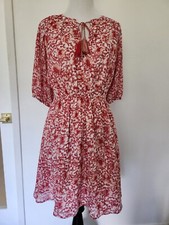 BB Dakota Steve Madden Red White Floral Midi Dress Size S