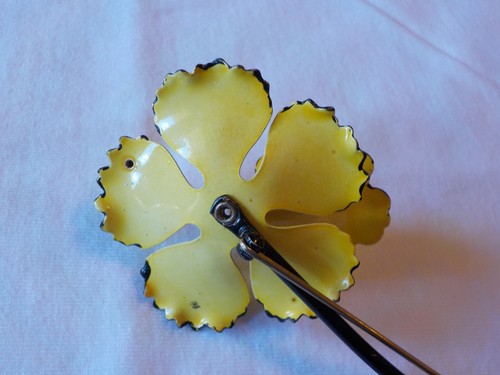 Vintage Signed Franciso (Coro) Yellow Enamel Orchid Brooch 4.25" Rhinestones Exc - Picture 6 of 6