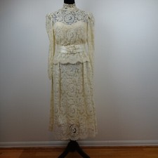 Vintage 80s 90s Wedding Dress Ivory Lace Custom Made Size S Party with Jacket