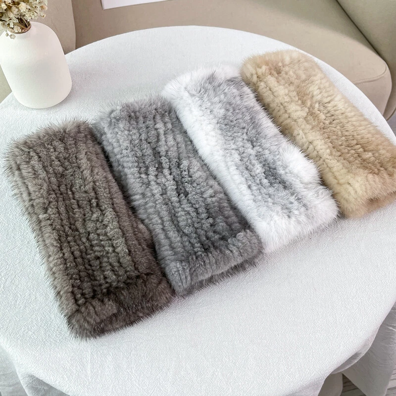 Guantes de piel de visón real de 20 cm/8" para mujer sin dedos tejidos guantes de muñeca mangas Foto 3 de 4