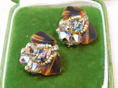 Vintage Signierte VENDOME AB Givre Glas Perlen Cluster Clip-On Ohrringe 10f 91