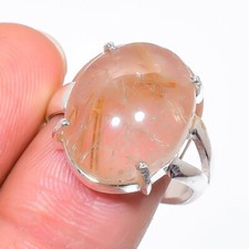 Rutilated Quartz Gemstone 925 Sterling Silver Jewelry Ring Size 8 US 