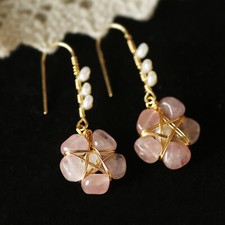 Fashion Pink Crystal Flower Pearl Drop Long Earring Women Dangle Earrings Gift