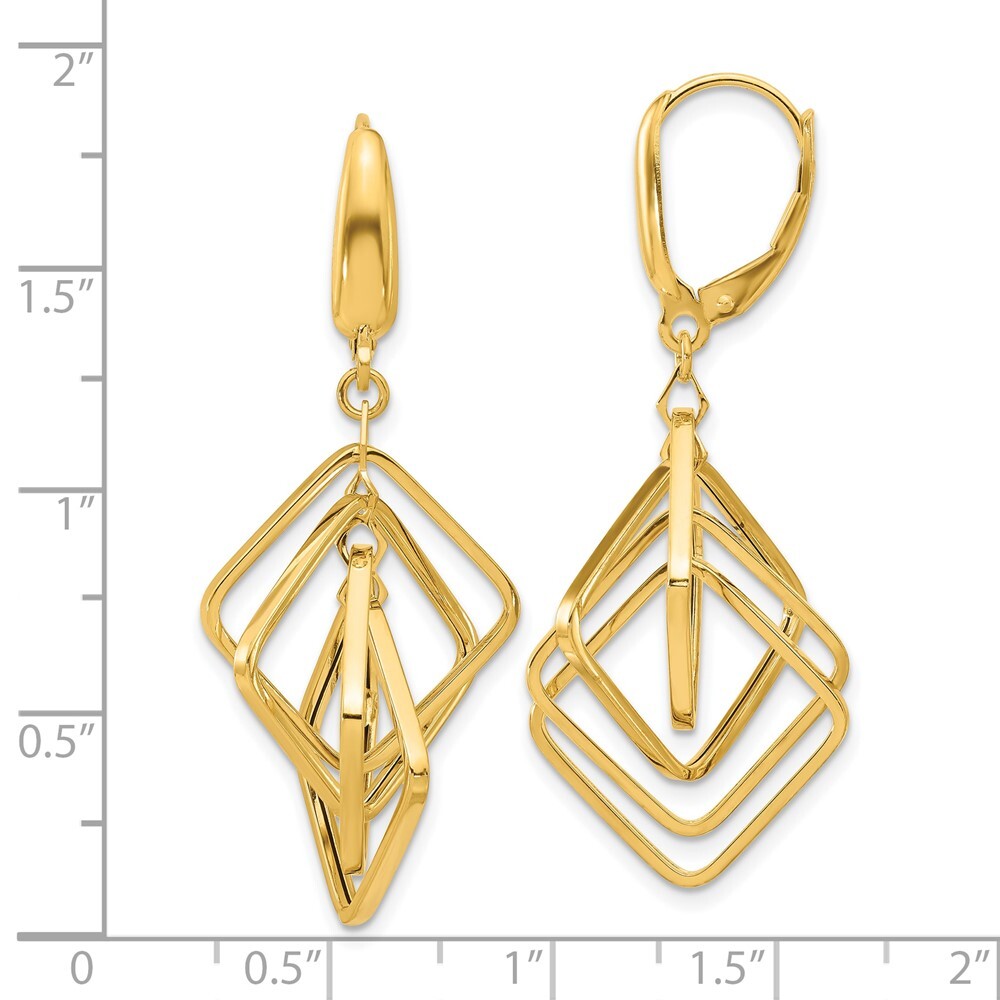 14k Yellow Gold Squares Drop and Dangle Earrings 2.9g L-44mm