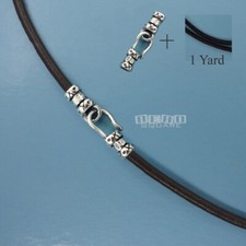 Sterling Silver Cord End Crimp Clasp, 2mm Black Genuine Leather Necklace DIY Kit