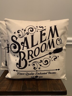 Set of 2 Halloween Throw Pillows Salem Broom Company 18x18  Hocus Pocus Witch