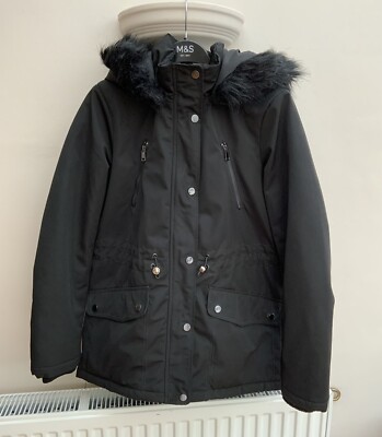 Primark Women s/Girls Black Faux Fur Hooded Coat School Coat Size XS VGC