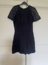 TOPSHOP Lace Panelled Playsuit Size 8 Black Pockets Zip Back Shorts Summer Party
