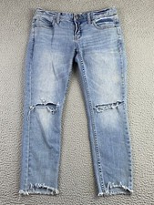 Free People Cotton Stretch Crop Mid-Rise Busted Jeans 30 Waist Distressed EXC