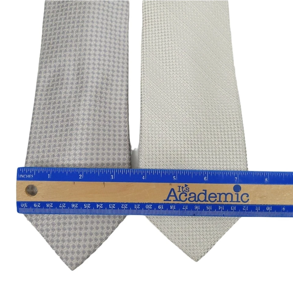 Lote de 2 corbatas de seda Nicole Miller Jones New York gris azul blanco crema Foto 4 de 4