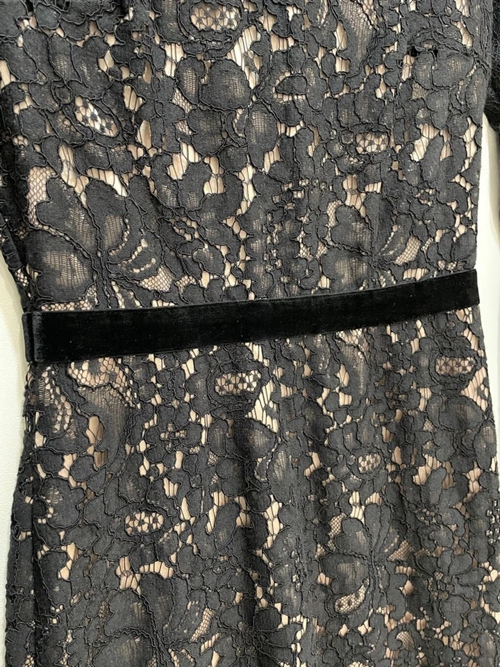 Vestido Marciano Negro Encaje XS Maxi Ilusión Vestido Transparente Encaje Terciopelo Bodycon Bruja Foto 3 de 4