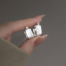 Woman REAL S925 Sterling Solid Silver French U Shape Huggie Hoop Earrings