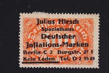 GERMANY INFLATION JULIUS HIRSCH PRIVATE OVERPRINT STAMP USED 1920s