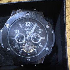 Adee Kaye Men's Chronograph Black Analog Wristwatch Round Checkered Dial