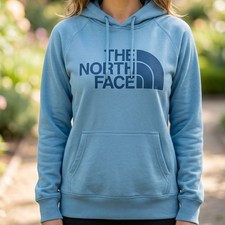 The North Face Womens Pullover Hoodie Blue Logo Fleece Sweatshirt S Regular
