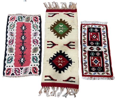 Lot of 3 Hand Knotted Vintage Turkish Kilim Kilm Wool Area Rug