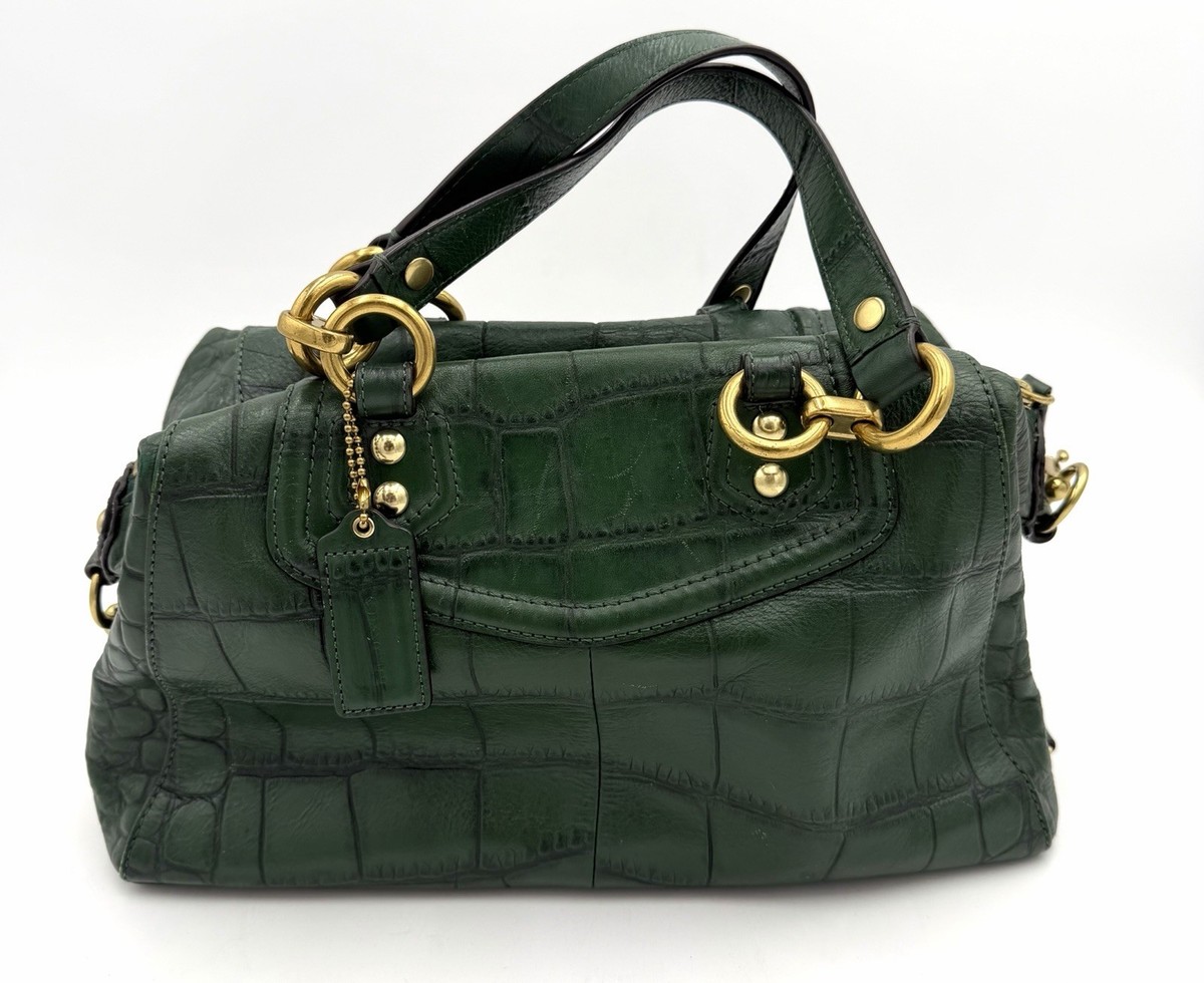 Vintage Coach Ashley Green Leather Croc Embossed Satchel Handbag