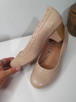 Hotter Comfort Concept UK 5 Nude Beige Leather Court Shoes Block Heel New,no Box
