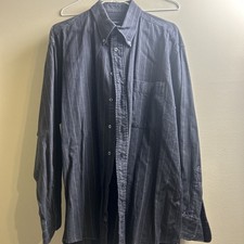 Burberry London Men's Black Stripe Cotton Long Sleeve Button-Up Shirt L