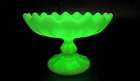 Vintage Uranium Milk Glass Compote Candy Dish Bowl Glows Jadeite Green Small