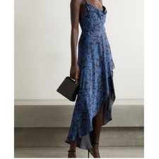 Alice + Olivia Christina Hi‑Lo Dress Size 6 Winter Palace Cowl Neck blue black