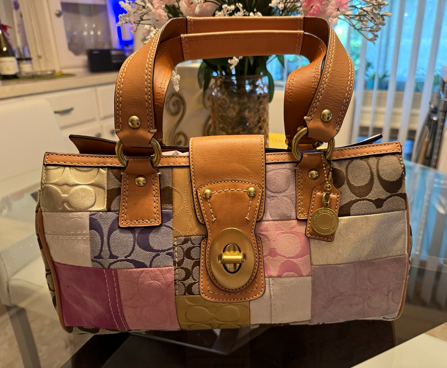 Coach Signature Patchwork Turnlock Satchel Top Handle… - Gem