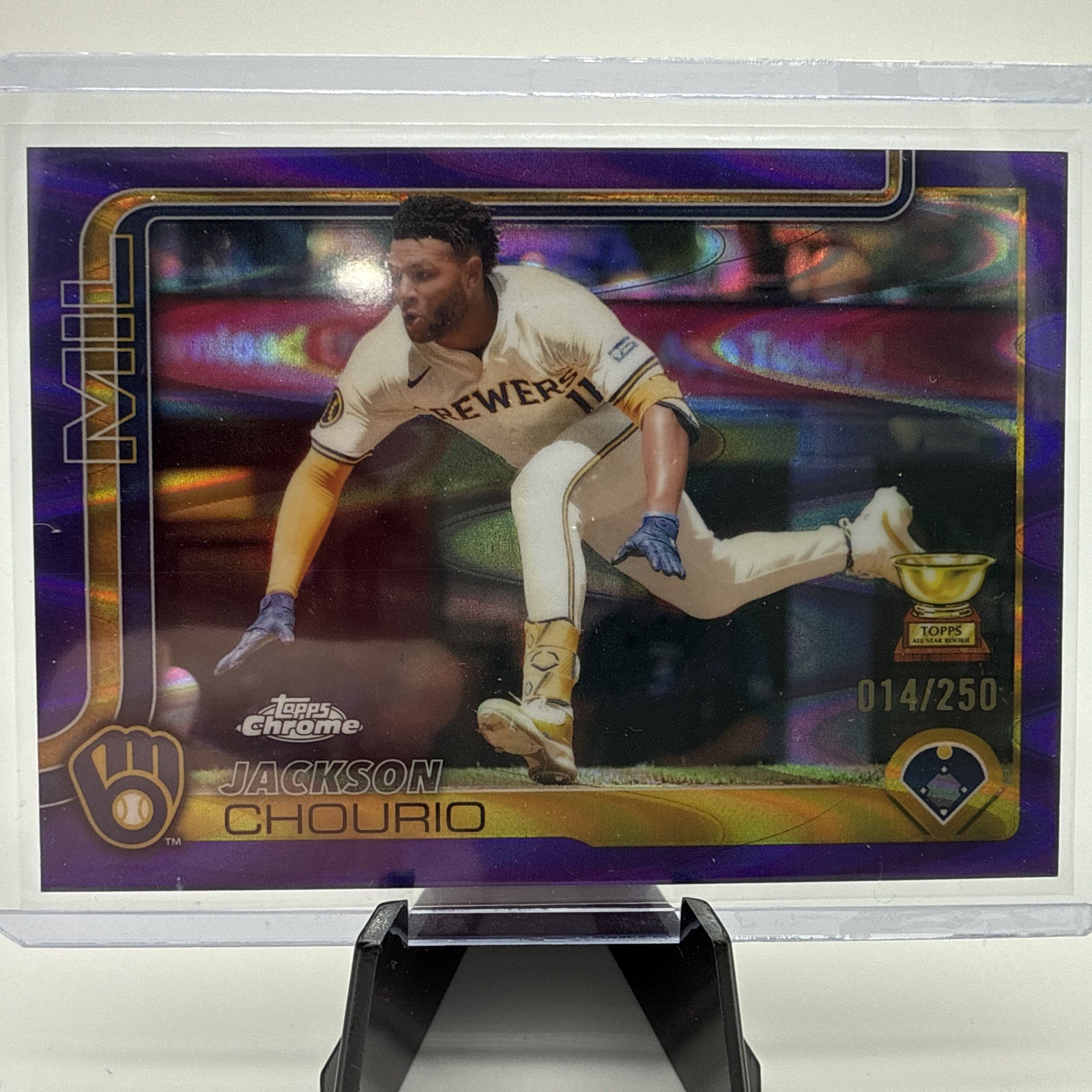 2025 Topps Chrome Jackson Chourio Purple RayWave Refractor /250 Brewers #262 SP