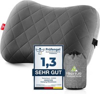 Aufblasbares Campingkissen Ergonomisch Grau Abziehbarer Bezug Nackenkissen