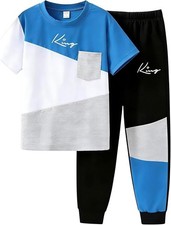 Tween Boys' 2-Piece Casual Outfit Short Sleeve Crewneck Pants 12-13 Years