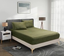 Soft Fleece Sheets with 1 Fitted Sheet 2 Pillowcases-Ultra Soft Queen Green