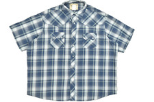 Wrangler Western Fashion Snap Shirt Men 2XL Big Blue Plaid Short Sleeve Pearl Sn